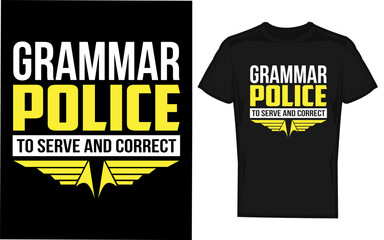 Funny grammar police officer silhouette serving correct grammar to a teacher perfect for educational humor and language appreciation