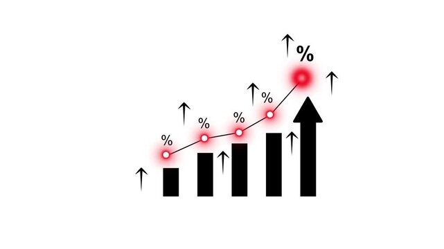 Businessman using calculator with percentage graph symbol and up arrow. Dividends and long term investment to beat inflation. Investment growth and profit. Glowing neon background. 4k