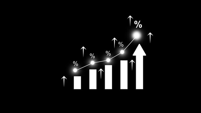Businessman using calculator with percentage graph symbol and up arrow. Dividends and long term investment to beat inflation. Investment growth and profit. Glowing neon background. 4k