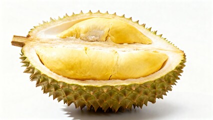 Obraz premium Halved durian fruit with yellow flesh
