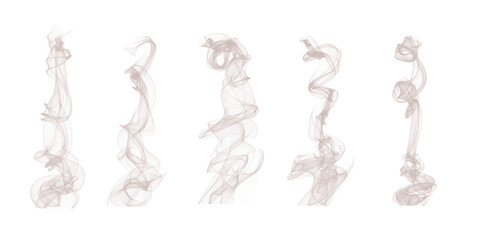 Abstract smoke set with soft swirling shapes isolated on white background. Realistic vector smoke effect for design, wallpaper, or digital art. Elegant flowing transparent illustration.