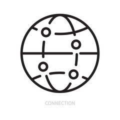 Connection line icon, symbol. WWW, web, globe, world, earth, planet concept. Isolated on a white background. Editable stroke. Flat design. Vector illustration.
