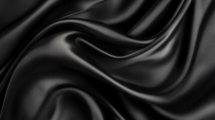 Obraz premium Black and white abstract texture with flowing undulating curves resembling silk or satin fabric, creating an elegant, fluid surface that evokes softness, motion, and refined minimalism. 
