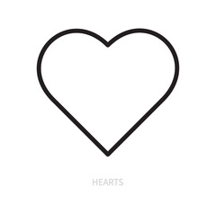 Hearts card line icon. Card suit heart symbol. Casino, gambling game concept. Isolated on a white background. Flat design. Editable stroke. Vector illustration.
