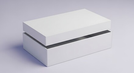 Naklejka premium Minimalist White Rectangular Box with Lid, Subtle Shadow, Clean Product Packaging Design on Neutral Background.