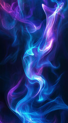 Fototapeta premium Black dark abstract background with flowing iridescent blue and purple neon liquid waves symbolizing energy motion and futurism representing a luminous holographic gradient with smooth dynamic glow