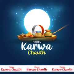 vector illustration of Indian festival background Karva Chauth celebrated by Hindu women