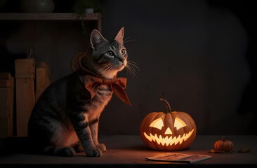 Cat in Halloween Costume Indoor Scene