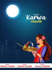 vector illustration of Indian festival background Karva Chauth celebrated by Hindu women