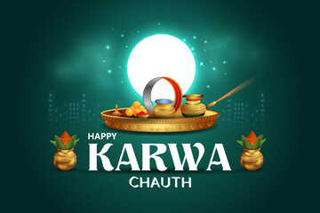 vector illustration of Indian festival background Karva Chauth celebrated by Hindu women