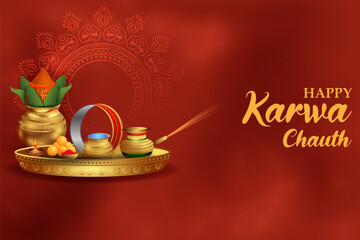 vector illustration of Indian festival background Karva Chauth celebrated by Hindu women
