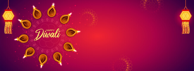 vector illustration of decorated diya for Happy Diwali holiday Hindu festival of India background