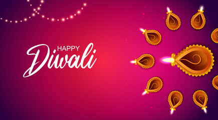 vector illustration of decorated diya for Happy Diwali holiday Hindu festival of India background