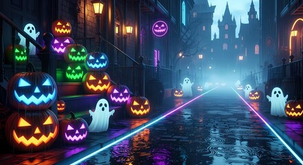 Neon Glowing Halloween Decor Pumpkins and Ghosts