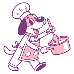 Funny cartoon dog chef cooking – flat vector illustration