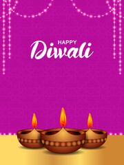 vector illustration of decorated diya for Happy Diwali holiday Hindu festival of India background