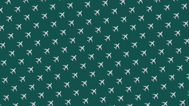 Aeroplane pattern loop animation : Seamless travel-themed motion background with airplane designs on dark backdrop
