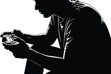 Silhouette of person playing video game with controller, gamer, gaming, video game, controller, joystick, playing, entertainment, leisure, hobby, technology, console, screen, virtual reality, fun, com