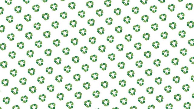 Green recycle logo pattern loop animation : Seamless eco-friendly background with recycling symbols