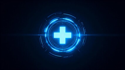 Blue medical cross with tech interface