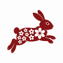 Red silhouette of a rabbit with floral patterns on a white background bunny hare