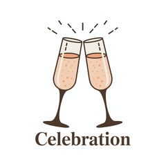Two Champagne Glasses Clinking with Bubbles and the Word Celebration toast