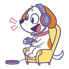 Funny cartoon gamer dog with controller – flat vector illustration