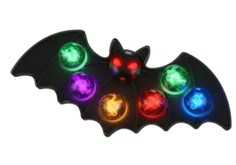 Spooky Glowing Halloween Bat Decoration with Colorful LED Lights & Fiery Red Eyes on White Background