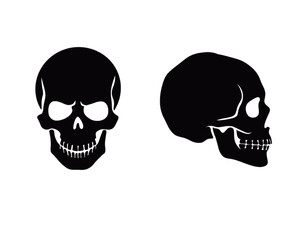 Set of human skull black silhouettes