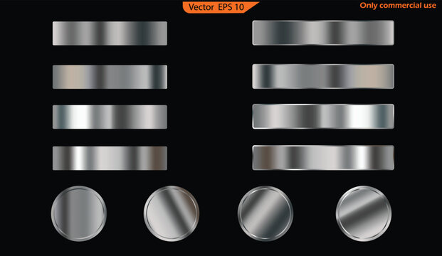 Set of metal banners. Set of Silver foil texture background. Realistic silver, gradient mesh. Set of silver foil textures with black background. High resolution. 