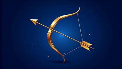 Abstract Dussehra: Golden Arrow & Bow on Minimalist Navy Blue Background