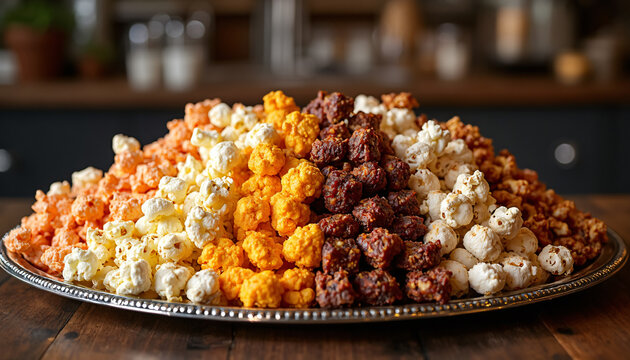 Platter of multicolored popcorn