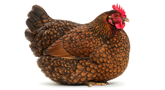 free-range chicken in the yard, rooster crowing at sunrise, hen laying eggs in the nest, colorful rooster standing in the chicken coop, chickens pecking in the backyard, country rooster with shiny fea