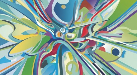 Vibrant abstract explosion of energetic lines and shapes in a spectrum of bright colors