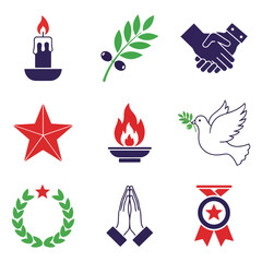 Symbols of peace, hope, and remembrance in a graphic design.