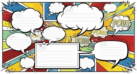 Vibrant comic book panel with empty speech bubbles for creative storytelling