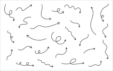 Set of Hand Drawn Doodle Arrows Black Line Art Vector Collection