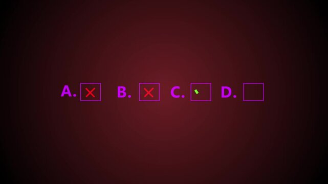 MCQ option select animation for quiz. Checkboxes with correct and incorrect marks with alpha channel.