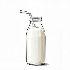 Illustration of milk jug with straw on white background, product photography