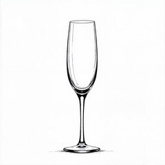 Minimalistic champagne glass illustration on white background, elegance
