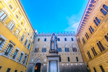 Fototapeta premium Drone photo of Zadar city surrounded by the Adriatic Sea showing its historic peninsula, marina, coastline, old town architecture and vibrant Mediterranean atmosphere