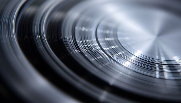 Close-up view of brushed metal with concentric circular patterns and reflections.