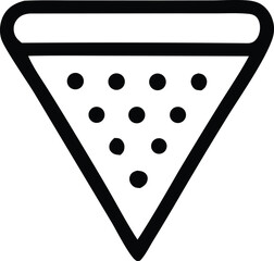 Simple stylized pizza slice icon featuring bold black outline and scattered pepperoni dots for food branding and design