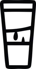 Simple hand-drawn style glass with liquid and drops for beverage and drink concepts