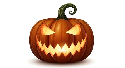 Spooky Jack-o'-Lantern with Glowing Eyes and Jagged Mouth on White Background