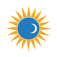 Vector icon of sun and moon, colorful versions isolated on white background.