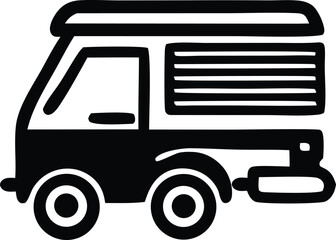 Simple line art icon of a food truck or mobile kitchen for sale or service business