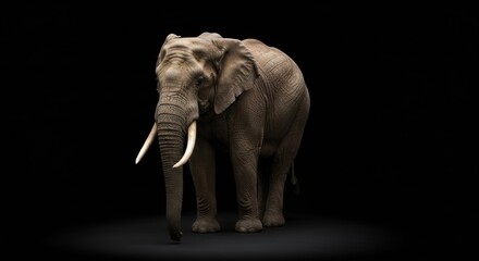 Naklejka premium Majestic elephant with large tusks against a dark background