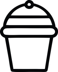 Simple outline icon of a bucket with a handle and rim perfect for everyday use and design projects