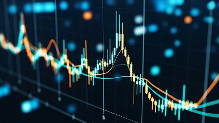 Glowing financial chart on digital screen with stock market data, trading options, profit growth, and investment analysis in a modern abstract style.